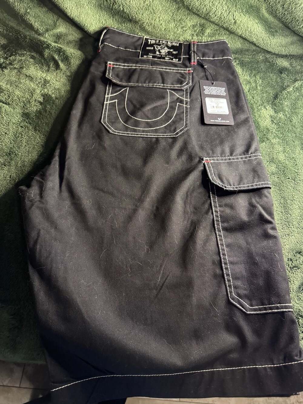 True Religion Jet Black Cargo Shorts